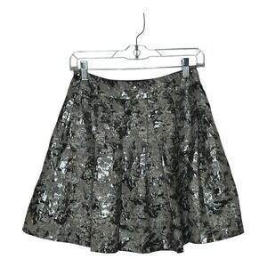 Forever 21 Metallic Silver Skirt Floral Party Cocktail A-Line Skater JR‎ Small